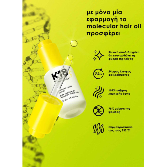 K18 Hair Molecular Repair Oil | Λάδι Μαλλιών για Επανόρθωση 30ml